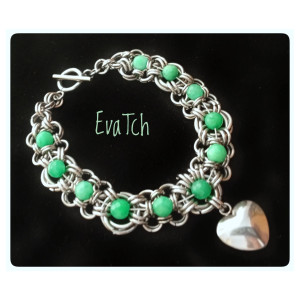 Bransoletka handmade ze stali szlachetnej z magnezytem - technika chainmaille