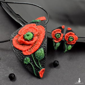 Komplet biżuterii "czerwone maki" kolczyki sztyfty i naszyjnik