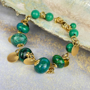 Pozłacana bransoletka z chryzokolą i turkusem afrykańskim c1067