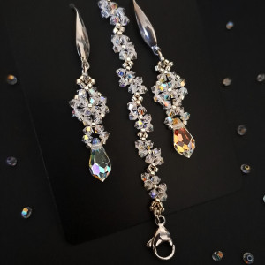 Kryształkowy Komplet Ślubny - Bransoletka i Kolczyki w Odcieniach Bieli i Srebra