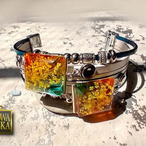 Lato do kwadratu - bransoleta z żywicy i rzemieni