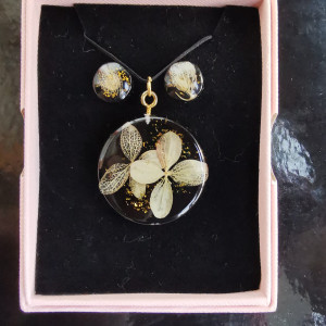 Wisiorek kolczyki hortensja vintage zestaw