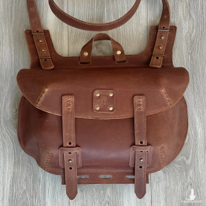 Duża jasno brązowa torebka ze skóry „Crazy Horse” Vintage.