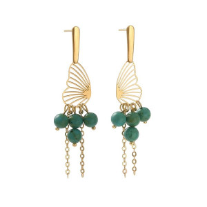 Pozłacane kolczyki motyle z turkusem afrykańskim c1008