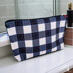 Kosmetyczka damska welurowa etui do torebki organizer do torby duża kosmetyczka kratka