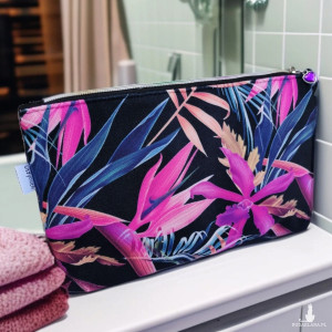 Kosmetyczka damska welurowa etui do torebki organizer do torby duża kosmetyczka kwiaty strelicja