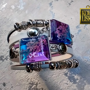 Lilac - bransoleta z żywicy i rzemieni