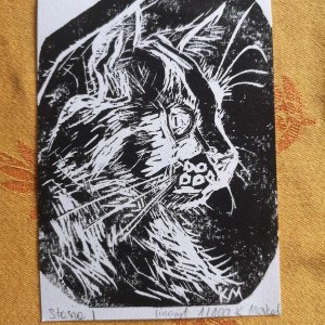 Portret kota - linoryt