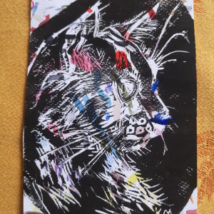 Portret kota - linoryt