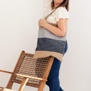 Patchworkowa shopperka na ramię pepitka