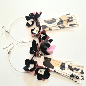 Kolczyki  długie kwiaty i panterkowy wzor