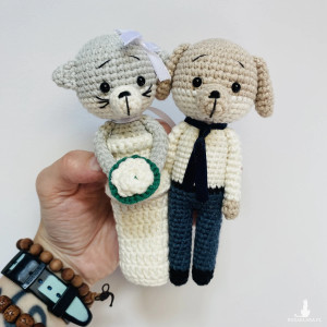 Jak pies z kotem młoda para maskotki ślubne ręcznie robione prezent