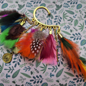 nausznica  pióra kolory boho