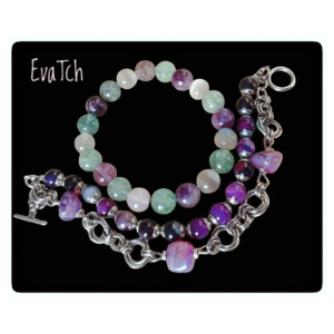 Bransoletka handmade ze stali szlachetnej z agatem i fluorytem - technika chainmaille