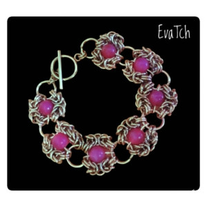 Bransoletka handmade ze stali szlachetnej z agatem - technika chainmaille