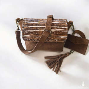 Mała torebka na ramię, skóra zamszowa, tobacco lux