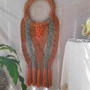 Boho makrama na ścianę z wikliny – łapacz snów w stylu rustykalnym, idealny na prezent do nowego domu 🧡