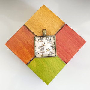 6834  Wisiorek Zebra i Palmy - Naszyjnik Safari - Biżuteria Afrykańska - Prezent