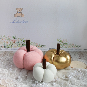 Jesienne dynie dekoracyjne, dekoracja do domu, biura, szkoły, złoto-biel-róż 3szt GOTOWE