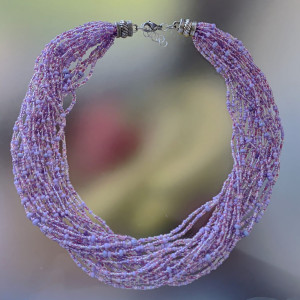 Naszyjnik Koraliki Drobne Lila Róż