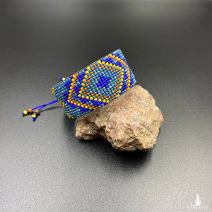 BRANSOLETKA TKANA NA KROŚNIE niebieska żółta #980