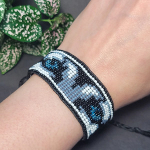 Bransoletka uniseks "Oczy" pies Husky z koralików szklanych Preciosa