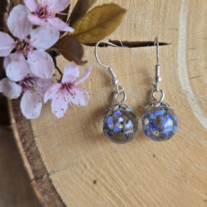 Srebrne kolczyki wiszące żywica z żywicy kwiaty z kwiatami suszone prawdziwe kwiaty niezapominajki niezapominajka