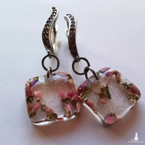 Ozdobne kolczyki z wrzosem srebrne wiszące kolczyki z kwiatami