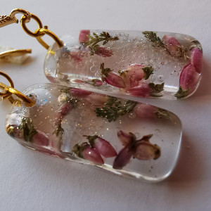 Wiszące kolczyki wrzosy kwiaty różowe kwiaty rękodzieło