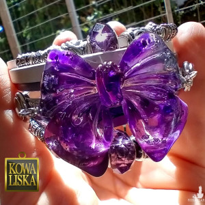 Lawender - bransoleta z żywicy i rzemieni