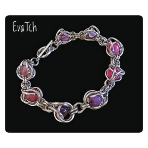 Bransoletka handmade ze stali szlachetnej z agatem - technika chainmaille