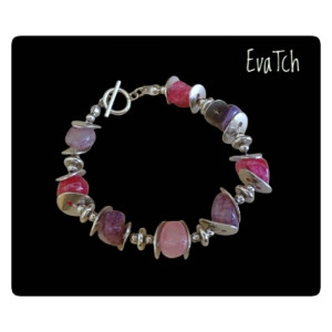 Bransoletka handmade ze stali szlachetnej z agatem - technika chainmaille