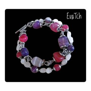 Bransoletka handmade ze stali szlachetnej z agatem i kamieniem księżycowym  - technika chainmaille