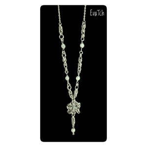 Naszyjnik handmade ze stali szlachetnej z agatem i fluorytem - technika chainmaille