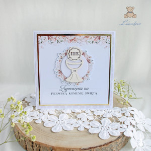 Zaproszenie komunijne, Zaproszenia Pierwsza Komunia Święta "Peach Flower"