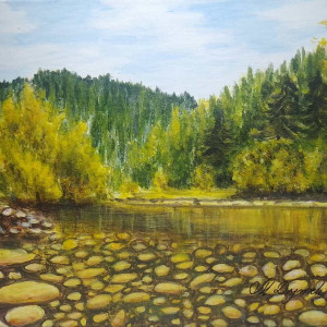 OBRAZ RĘCZNIE MALOWANY AKRYLOWY "KAMIENNE WYBRZEŻE" - 24x30cm