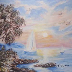 OBRAZ RĘCZNIE MALOWANY AKRYLOWY "WIATR W ŻAGLE" - 24x30cm