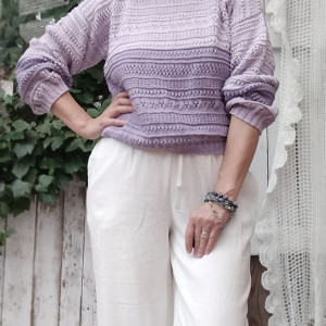 Ażurowy sweterek na lato, bawełna, lilia i lawenda