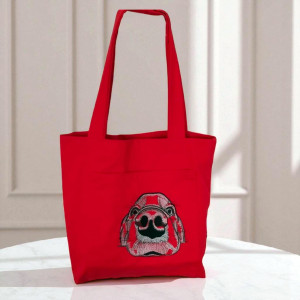 Czerwona torba bawełniana z haftem psa