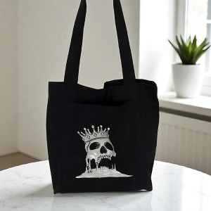 Czarna  torba bawełniana z haftem i kieszenią