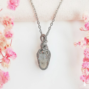 Naszyjnik Kryształ Górski stal chirurgiczna wisiorek handmade wirewrapping