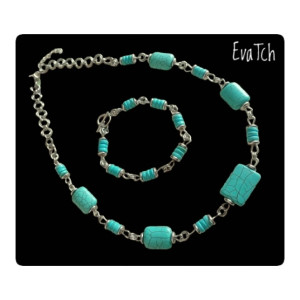 Zestaw handmade naszyjnik i bransoletka ze stali szlachetnej z howlitem