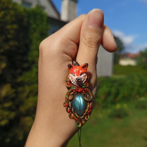 Naszyjnik leśnego liska z labradorytem, idealny na prezent, magia fantasy, fairycore, goblincore