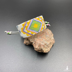 BRANSOLETKA TKANA NA KROŚNIE biało żółta #981