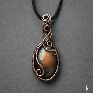 Wisiorek miedziany naszyjnik labradoryt wire wrapping
