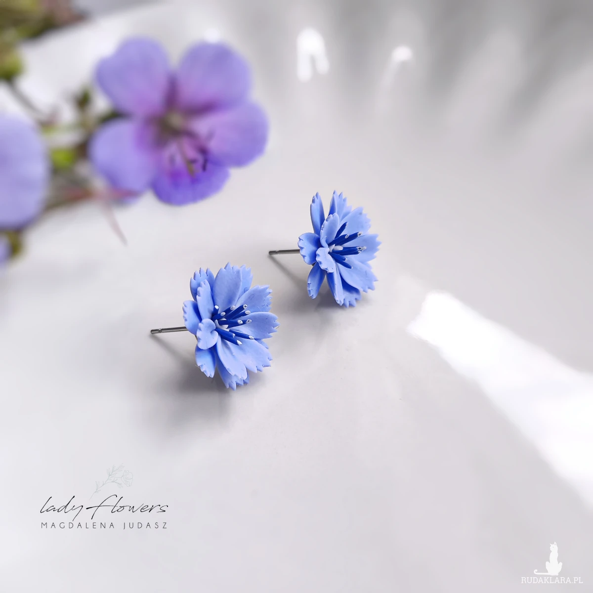 Kolczyki z kwiatem cykorii