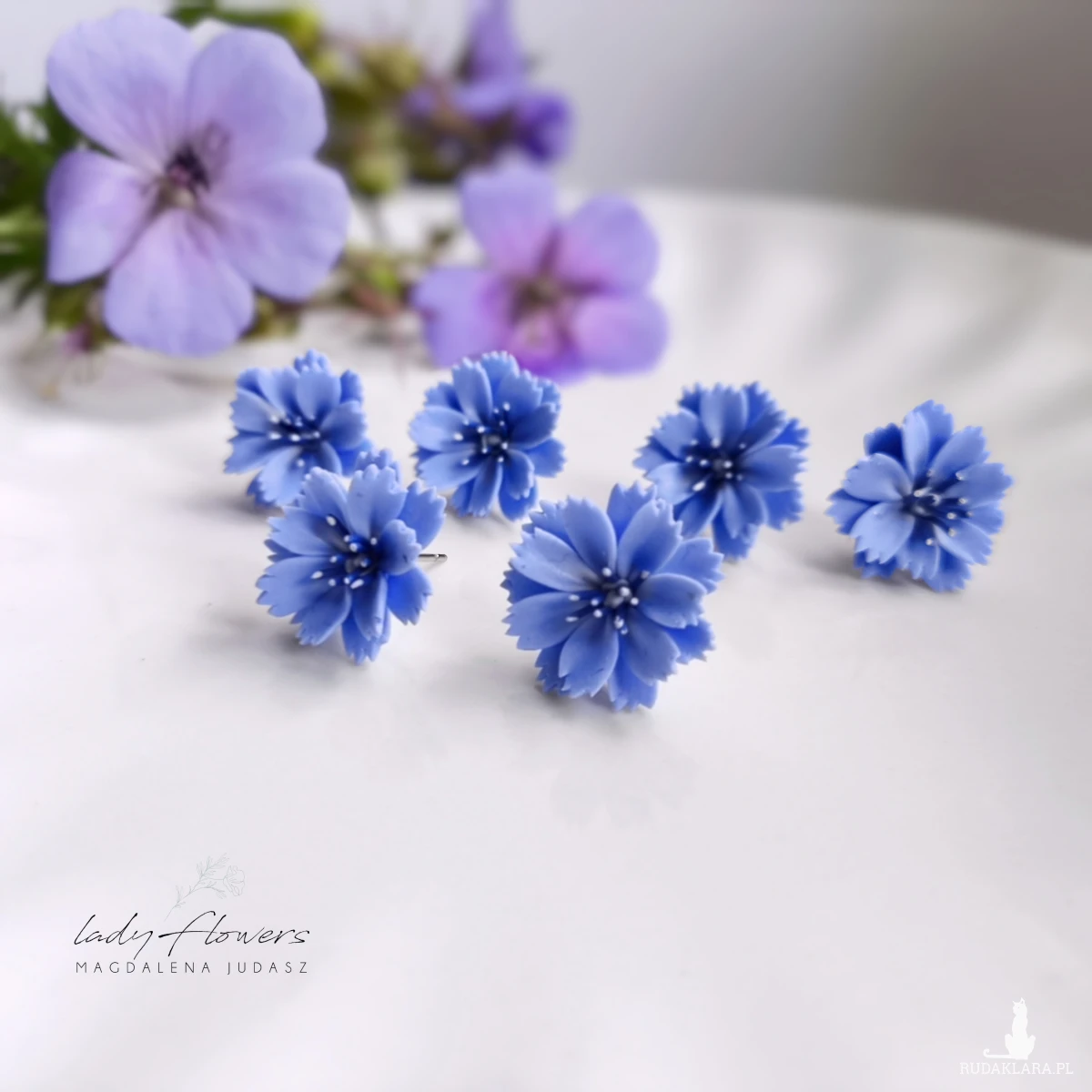 Kolczyki z kwiatem cykorii