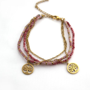 Różowa bransoletka z drzewkami szczęścia