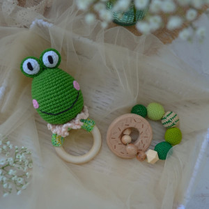 Zestaw gryzaków dla noworodka, Grzechotka żabka, Prezent dla maluszka