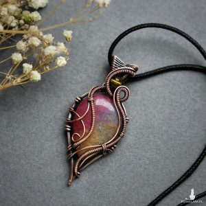 Wisior miedziany naszyjnik z kwarcem solarnym wire wrapping